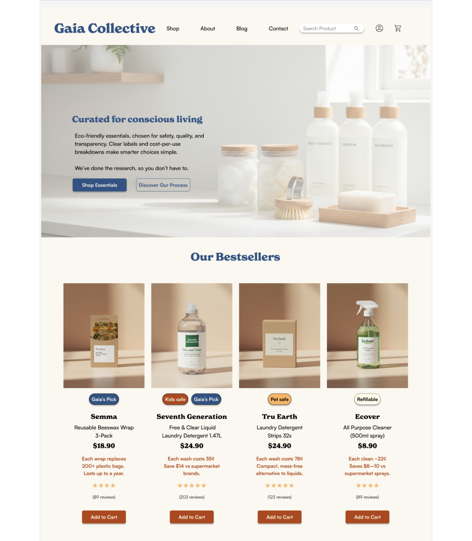 Gaia Collective eco-commerce website on laptop