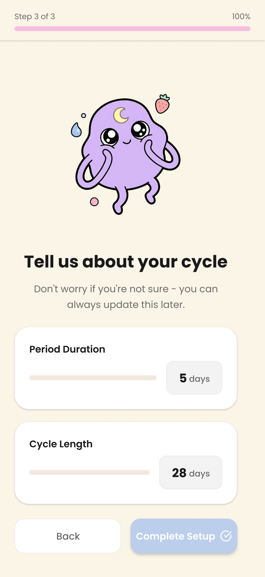 Luna Log onboarding step 3 - Cycle details